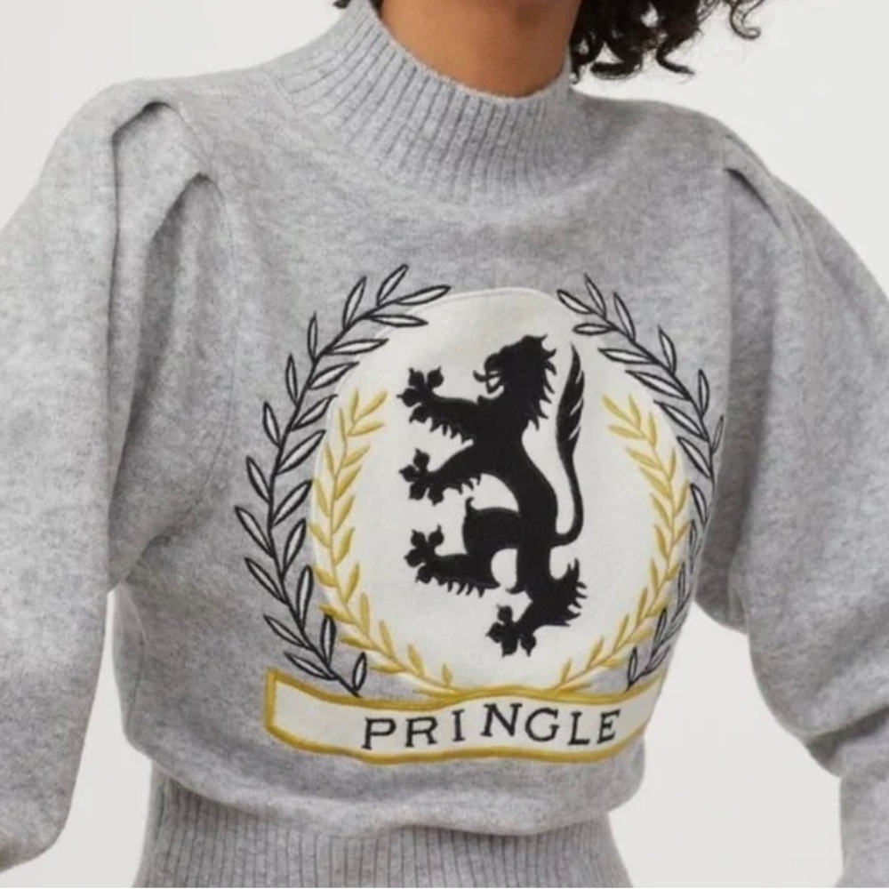 Pringle of Scotland x H&M Collab Grey Crest Knit Sweater Acrylic Wool Poly Lrg